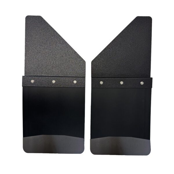 Universal 12" Set Back Mud Flap; 1" Offset; Black Poly-Coated Set-Back; 12"W x 15"H Flap with Black Powder-Coated Stainless Steel Weight