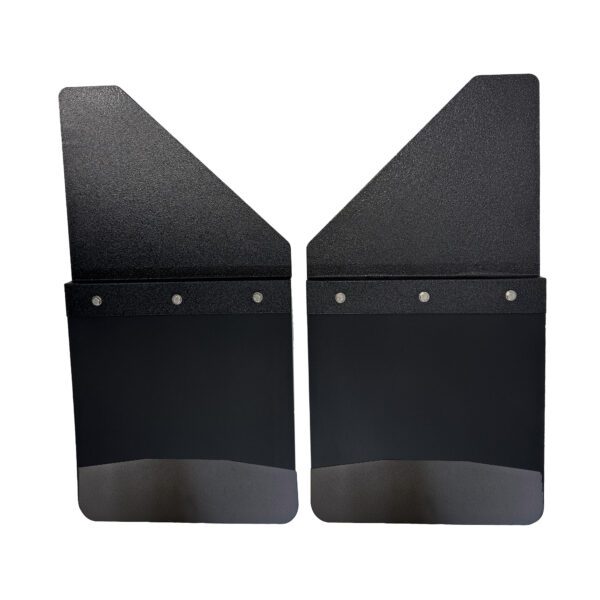 Universal 14" Set Back Mud Flap; 1" Offset; Black Poly-Coated Set-Back; 14"W x 15"H Flap with Black Powder-Coated Stainless Steel Weight