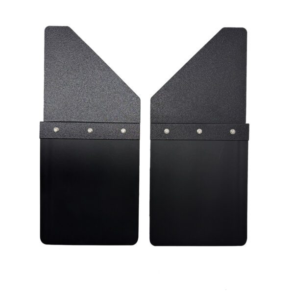 Universal 14" Set Back Mud Flap; 2" Offset; Black Poly-Coated Set-Back; 14"W x 15"H Flap without Stainless Steel Weight
