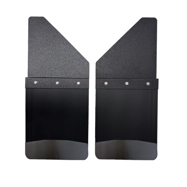 Universal 14" Set Back Mud Flap; 2" Offset; Black Poly-Coated Set-Back; 14"W x 15"H Flap with Black Powder-Coated Stainless Steel Weight
