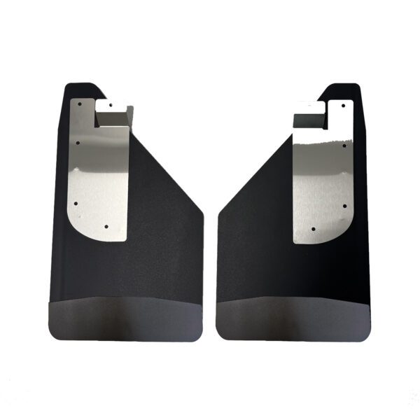 No Drill, Specific Design Front Mud Flaps for the 17+ Super Duty F250, F350, F450 and F550 Pickups with Black-Powder Coated Stainless Steel Weights Pre-Installed; 12"W x 20.5"H