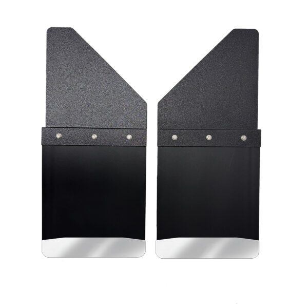 Universal 14" Set Back Mud Flap; 2" Offset; Black Poly-Coated Set-Back; 14"W x 15"H Flap with Stainless Steel Weight